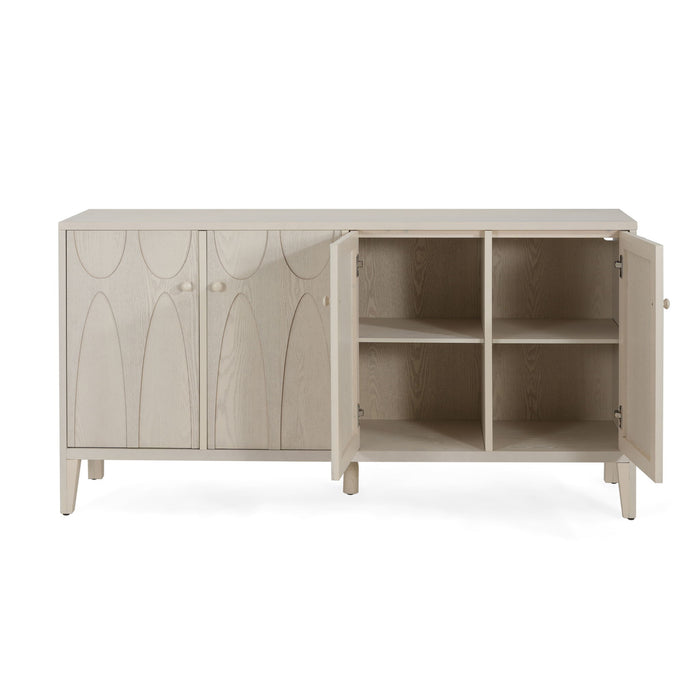 Mid Century Modern Wood Sideboard With Adjustable Shelves And Storage Cabinet - White Washed