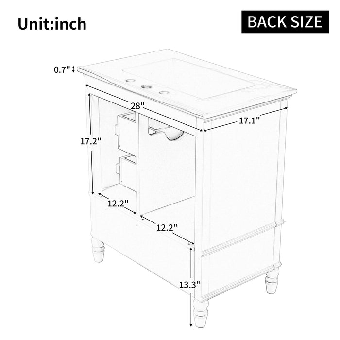 30" Bathroom Vanity With Sink, 3 Drawers, Adjustable Feet