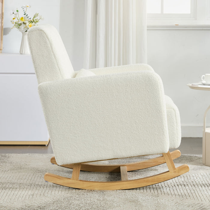 Accent Rocking Chair With Pillow, Spacious & Comfortable Seating For Living Room Or Bedroom - Cream White