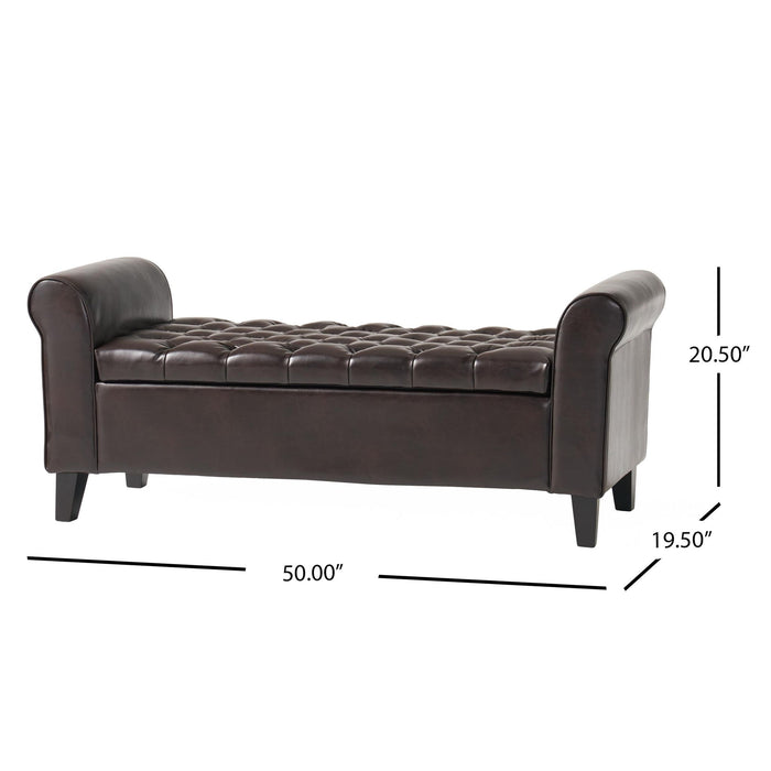 Hayes - Contemporary Armed Storage Bench With Button Tufting And Rolled Arms