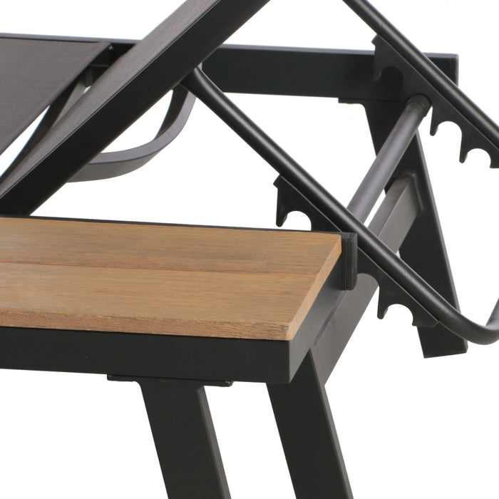 Waterloo - Chaise Lounge With Attached Wood Side Table (Set of 2) Adjustable Eucalyptus Wood And - Gray / Black