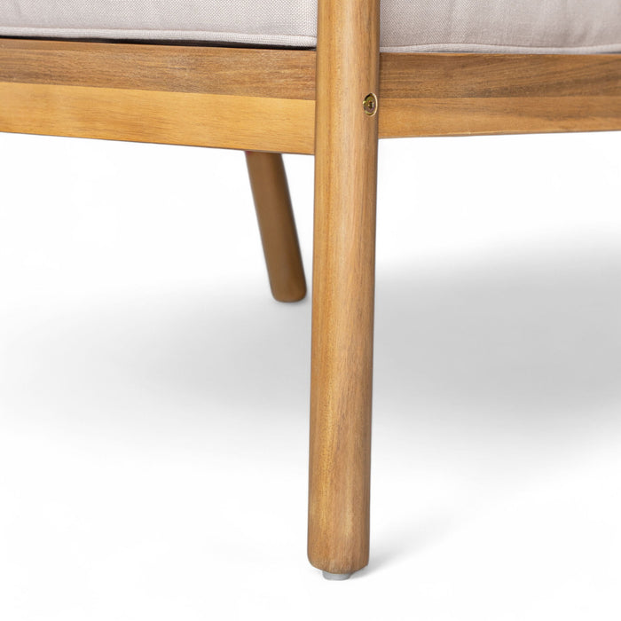 2 Piece Outdoor Acacia Wood Patio Club Chair, Patio Furniture Arm Chair With Woven Rope Backrest, Deep Seating For Porch - Light Teak / Beige