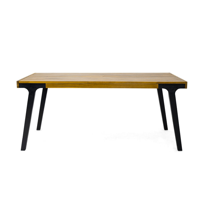 Acacia Wood Patio Dining Table, 69"L Rectangle Outdoor Table - Teak / Black