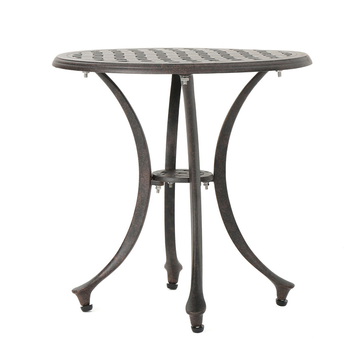 Lunaire - Outdoor Round Cast Aluminum Side Table With Lattice Top And Curved Legs - Bronze