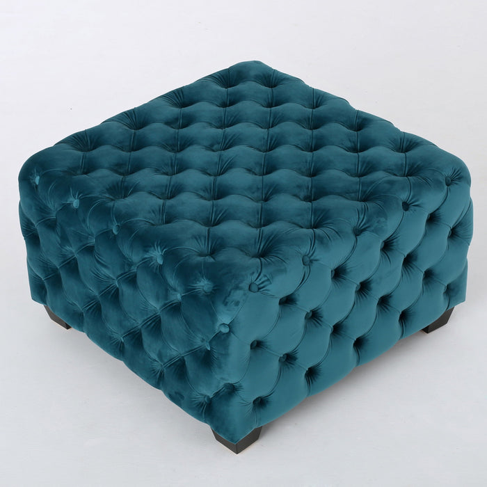 Unwind Upholstered Square Ottoman With Button Tufted Diamond Stitch - Teal