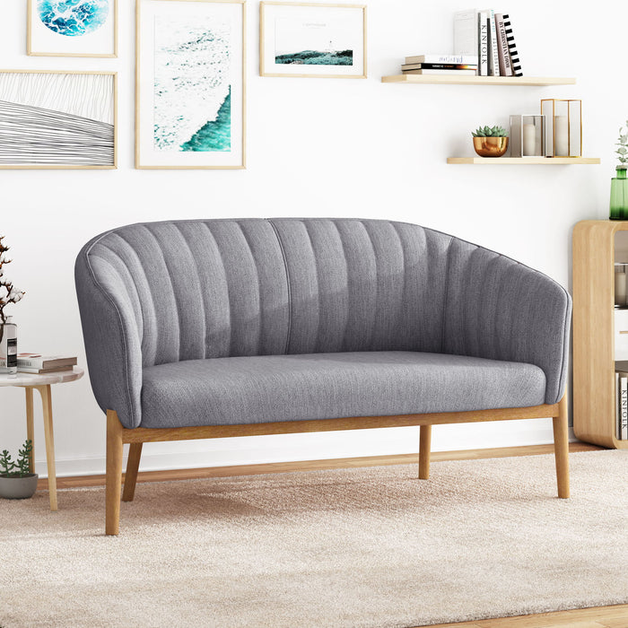 Mid Century Modern Loveseat With Channel Stitched Backrest