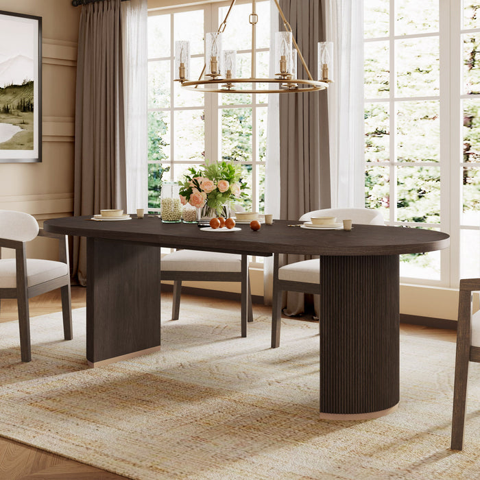 Modern Rustic Oval Dining Table Double Pedestal - Espresso