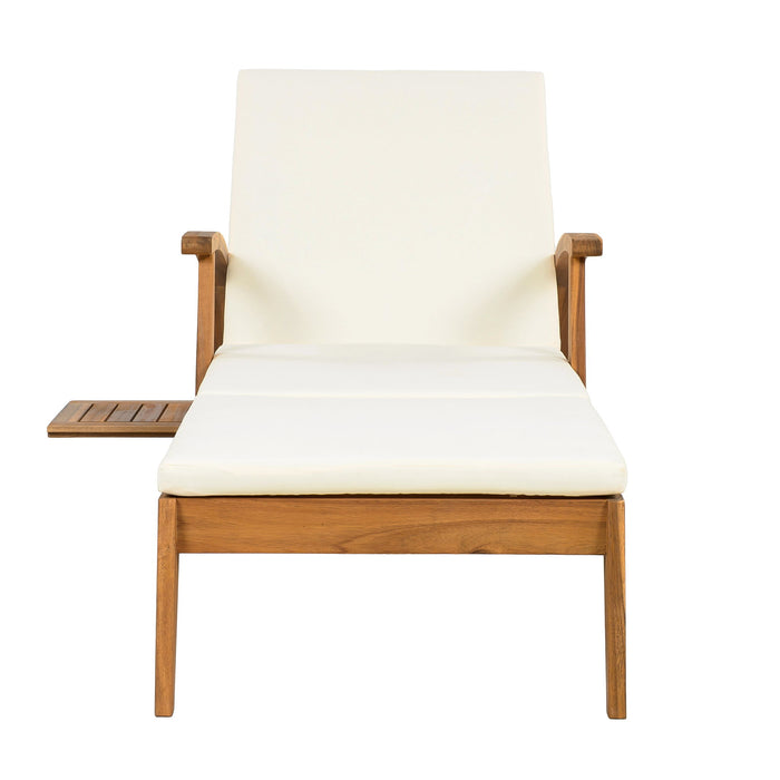 Versatile Chaise Lounge With Wheels Acacia Wood Recliner For Patio - Cream