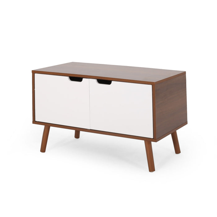 Modern 2 Door Cabinet End Table - White / Walnut