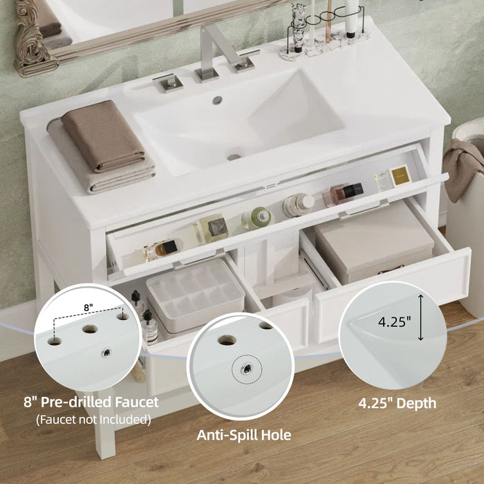 Bathroom Vanity With Ceramic Sink, Tip Out Tray & 2 Full Extension Drawers