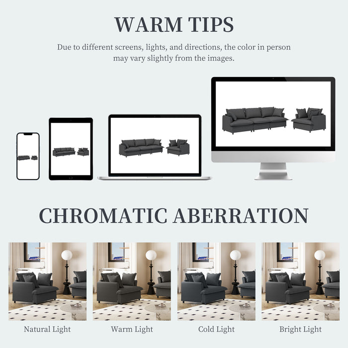 Living Room Set Modular Sectional Couch, Upholstered Sofa & Armchair & Movable Ottoman