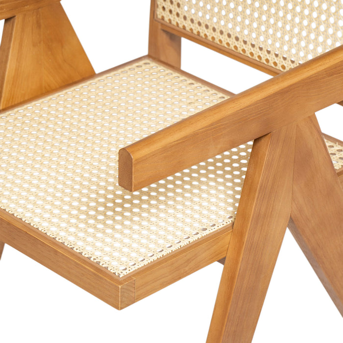 Chandigarh Arm Dining Chair With Natural Cane Design (Set of 2)