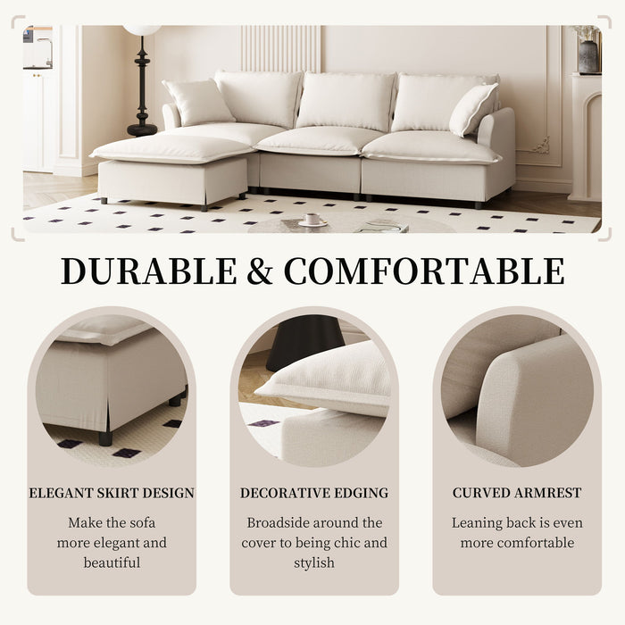 Sectional Sofa With Ottoman Cloud Couch Set With Throw Pillows, Free Combination