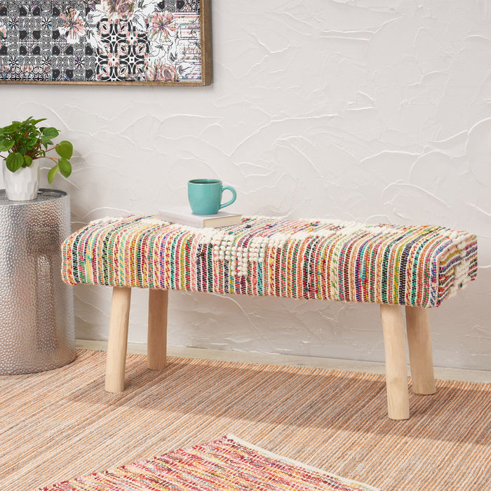 Prytania - Boho Handmade Fabric Upholstered Bench