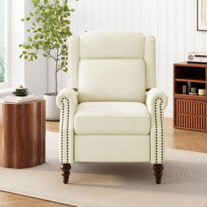 Push Back Recliner Chair Upholstered Recliner Armchair With Classic Wing Back And Solid Gourd-Shaped Legs