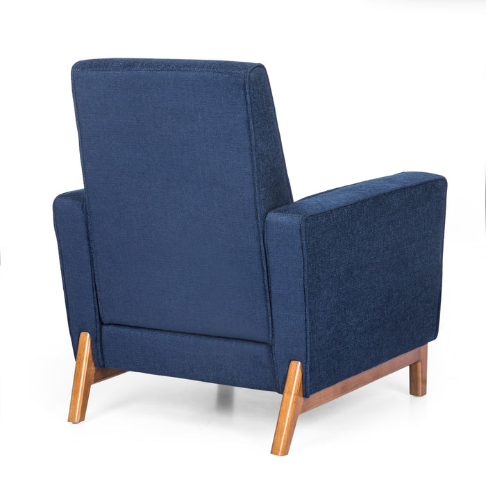 Mid Century Modern Club Chair With Upholstery And Rubberwood Legs - Navy Blue