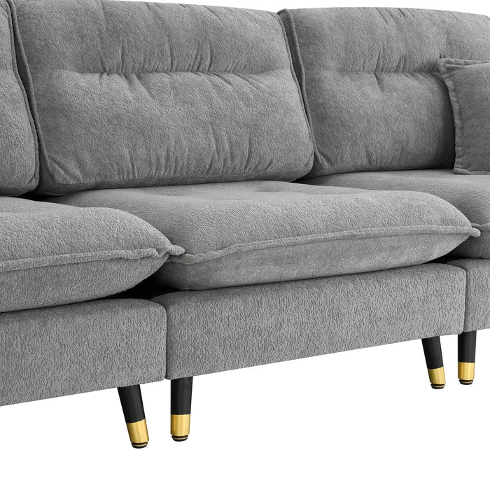 L Shaped Convertible Sectional Sofa 4 Seat Tufted Couch Set With Two Tone Adjust Legs Cloud Movable Ottoman