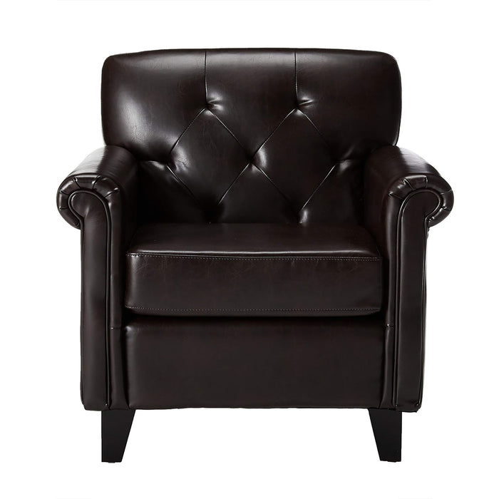 Upholstered Club Chair With Button Tufted Back Rest - Brown