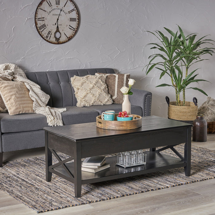 Decatur - Farmhouse Lift Top Coffee Table With Storage - Black / Ash