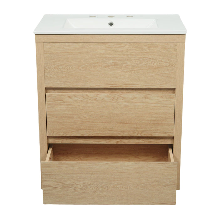 Freestanding Bathroom Vanity With Ceramic Sink, 2 Full Extension Drawers