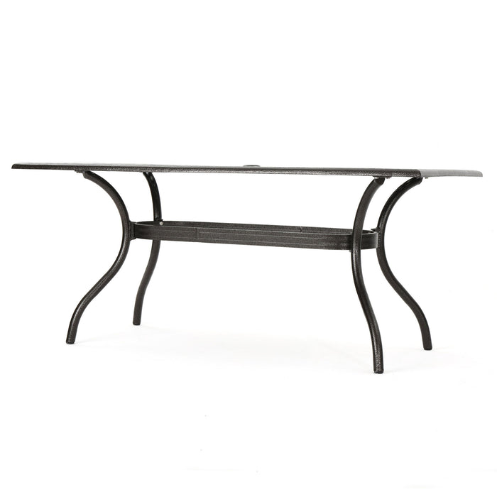 Celestine - Outdoor Cast Aluminum Dining Table With Floral Lattice Design And Umbrella Holder