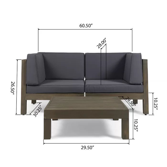 Brava - X Back 2 Seater Sectional Loveseat With Coffee Table