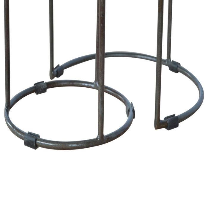 Round Stool Table With Iron Base (Set of 2) - Brown / Black