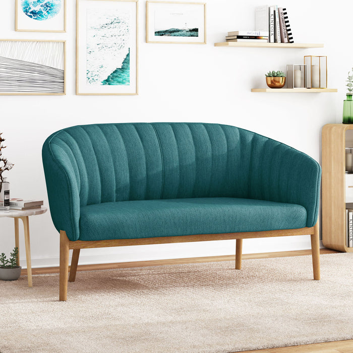 Mid Century Modern Loveseat With Channel Stitched Backrest