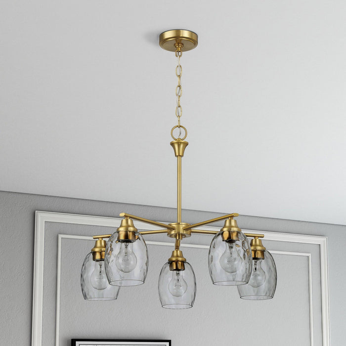 Elegance 5 Lights Linear Arms With Chain Chandelier - Clear / Gold