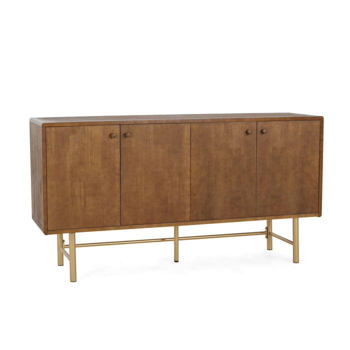 Modern Scandinavian 4 Door Sideboard Storage Cabinet With Adjustable Shelves - Brown / Gold