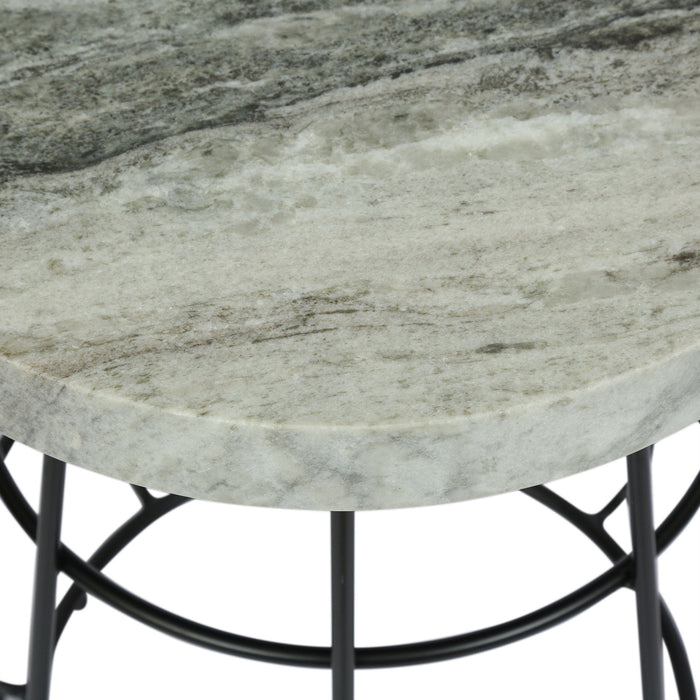 Side Table With Marble Top And Iron Base - Black / White