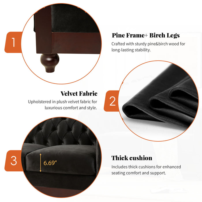 Chesterfield Velvet Loveseat Sofa, 2 Person Rolled Arm Upholstered Couch