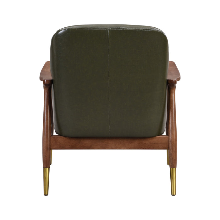 Mid - Century Accent Chair With Cushioned Seat, Brass Tipped Legs