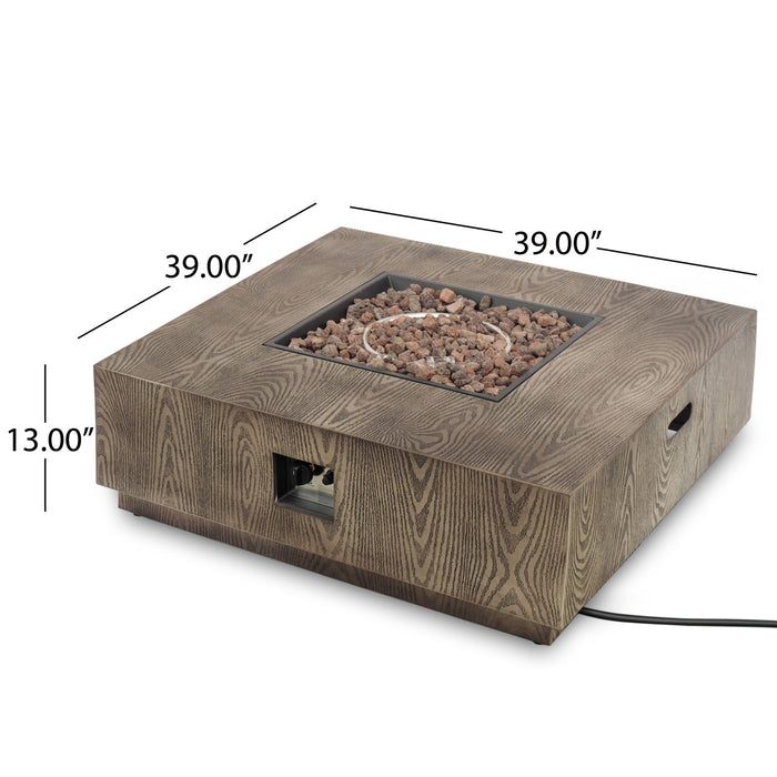 Wellington Square Iron Fire Pit With Wood Pattern Design And 50,000 Btu Output