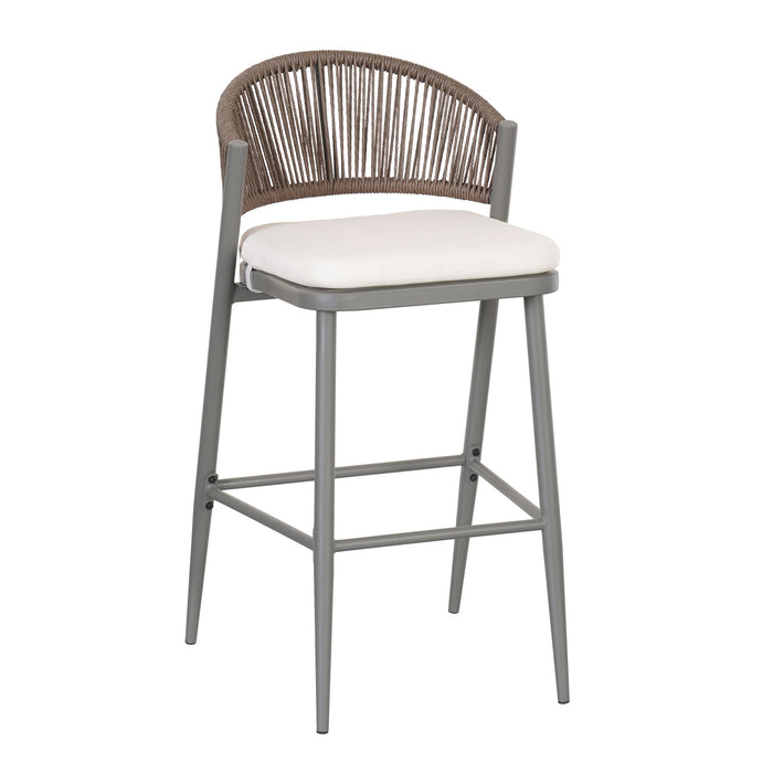 Outdoor Bar Height Metal Frame Counter Stools With Scallop Shaped Backrest & Water Resistant Cushions