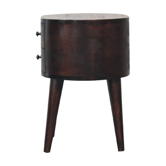 Rounded Wooden Bedside Table - Walnut