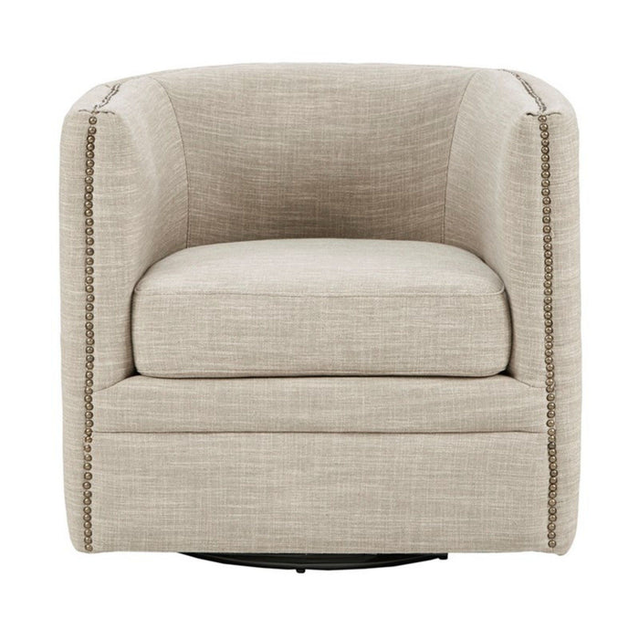 Swivel Chair With Tufted Barrel Design And Nailhead Accents