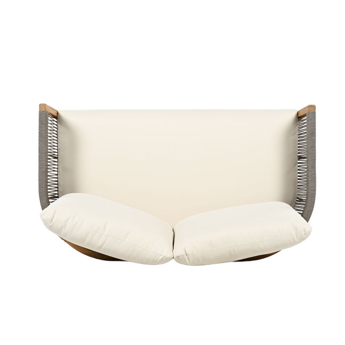 2 Pieces Outdoor Acacia Furniture Set, Woven Rope Outdoor Patio Loveseat, 2 Seat Deep Seating Group With Cushions And Coffee Table For Porch - Teak / Gray / Beige