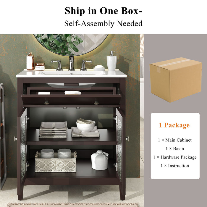 Bathroom Vanity With Ceramic Sink, Adjustable Shelf & Tip Out Tray