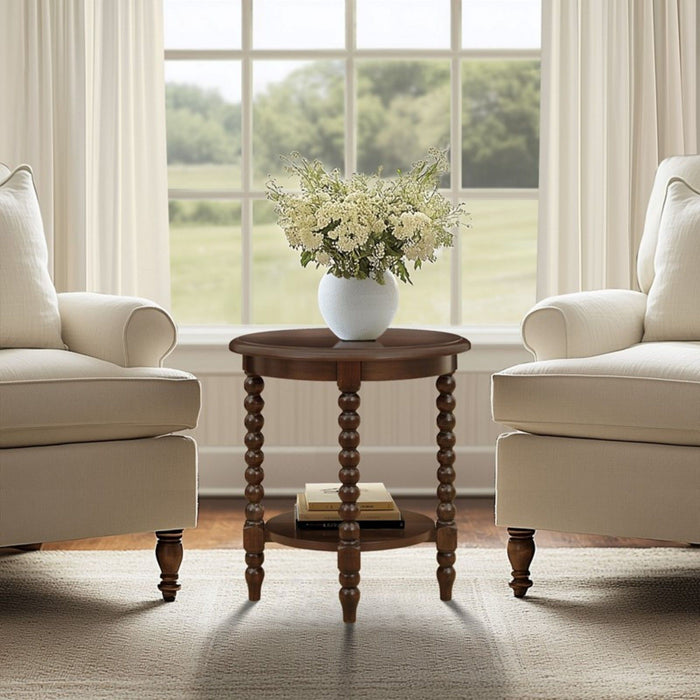 Philippe - Round End Table With Shelf - Brown