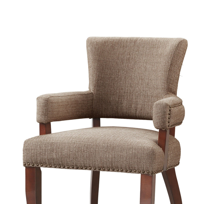 Elegant Arm Dining Chair With Brass Nail Head Detailing