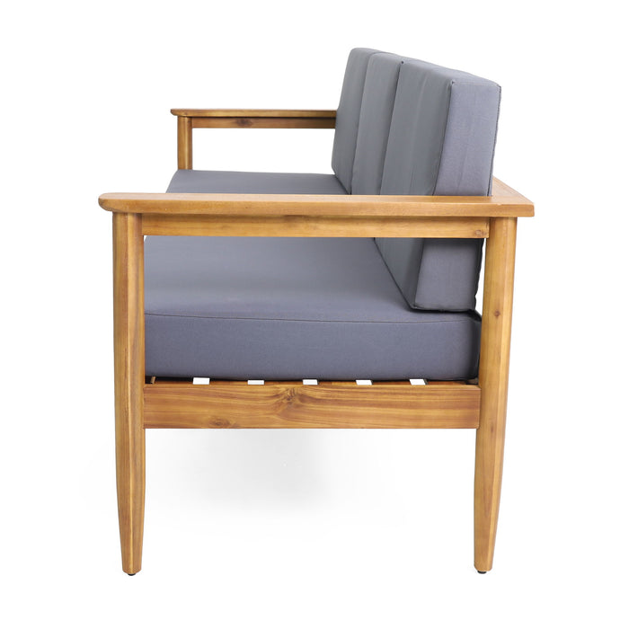 Outdoor 3 Seater Sofa With Cushion And Teak Acacia Wood - Dark Gray