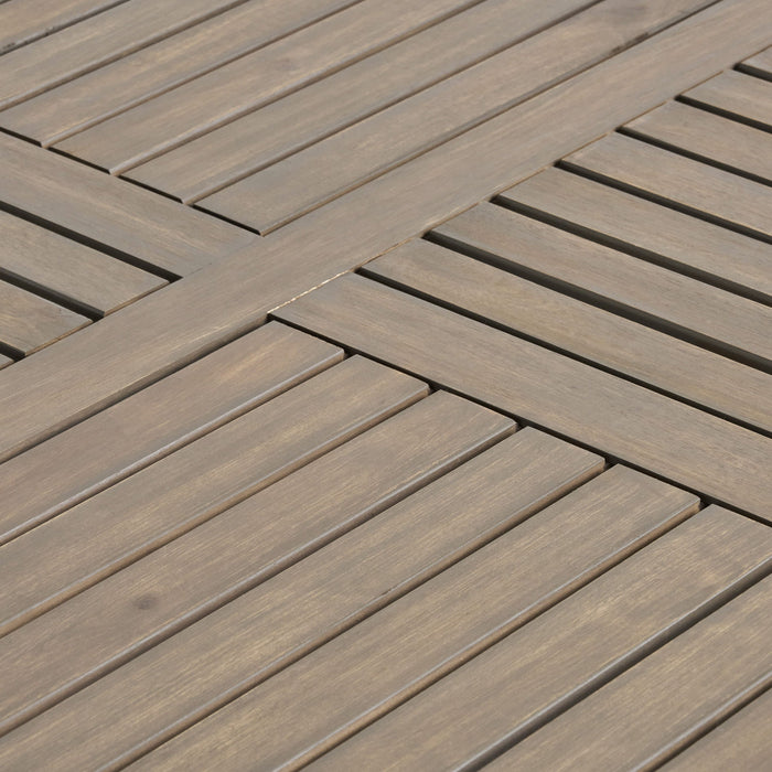 Transitional Acacia Wood Dining Table With Slat Panel Top - Gray