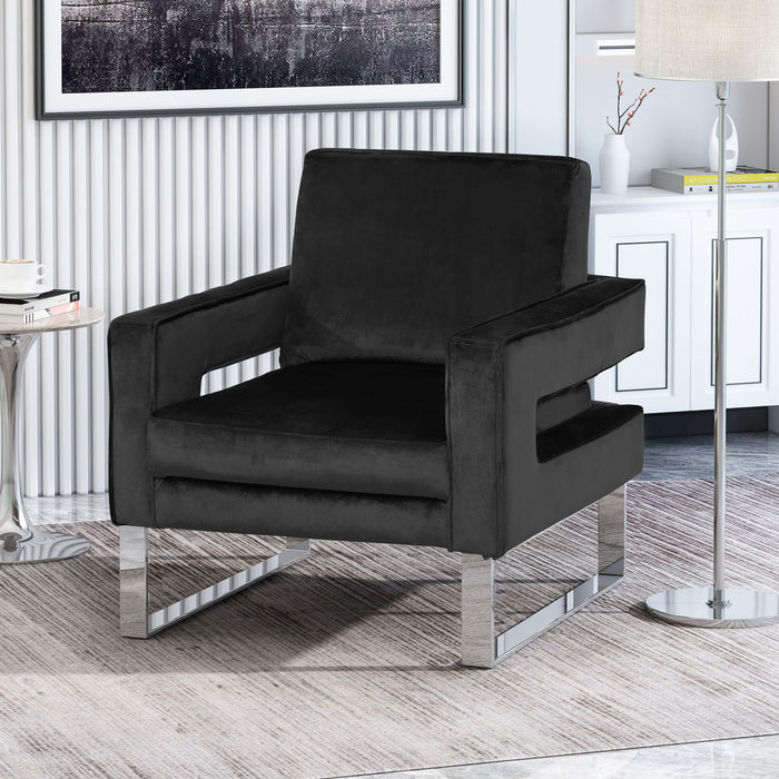 Modern Glam Club Arm Chair With Velvet Upholstery And Stainless Steel Legs - Black