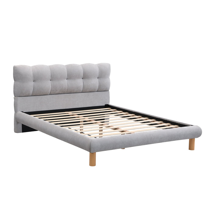 Upholstered Platform Bed Frame With Cookie Shaped Headboard