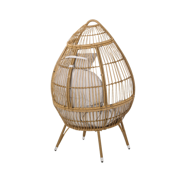 Basket Chair With Teardrop Shape And Water Resistant Cushion - Natural