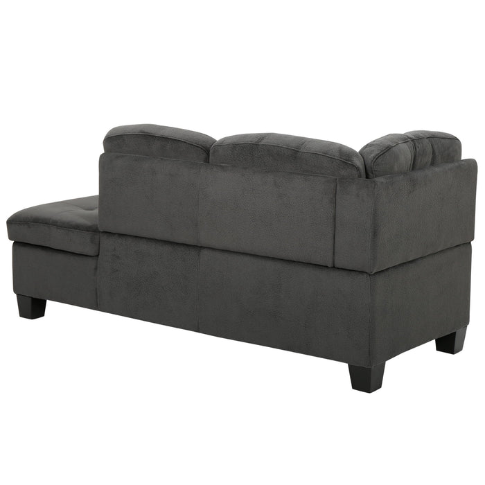 Modern L Shaped Fabric Sectional Sofa With Tufted Detail - Charcoal