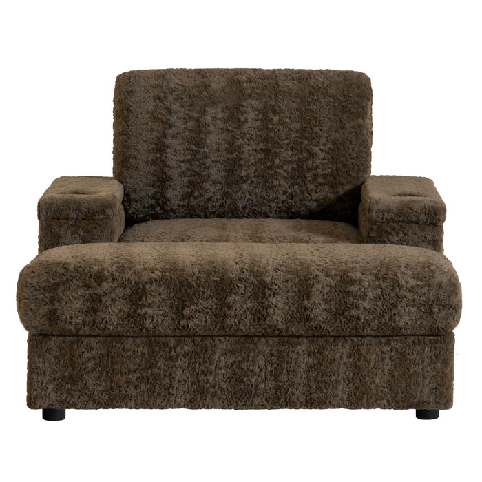 Oversized Chaise Lounge Indoor Rabbit Fur Sofa Bed With Storage Ottoman And Armrests Cup Holders With Deep Seat