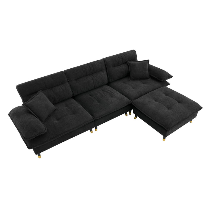 L Shaped Convertible Sectional Sofa 4 Seat Tufted Couch Set With Two Tone Adjust Legs Cloud Movable Ottoman