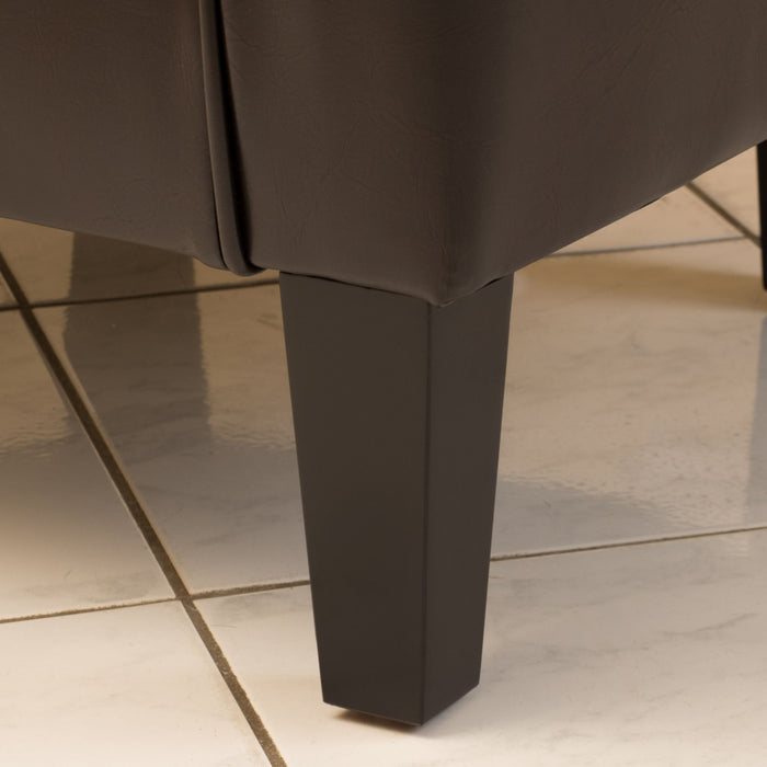 Faux Leather Club Chair With Curved Backrest - Brown